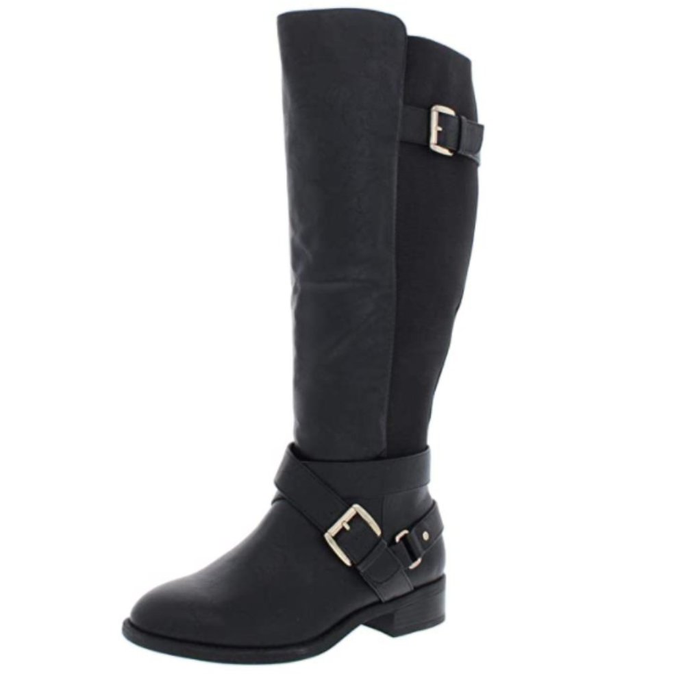 NWT Black Buckle Heeled High Tall Riding Boots - Picture 1 of 2